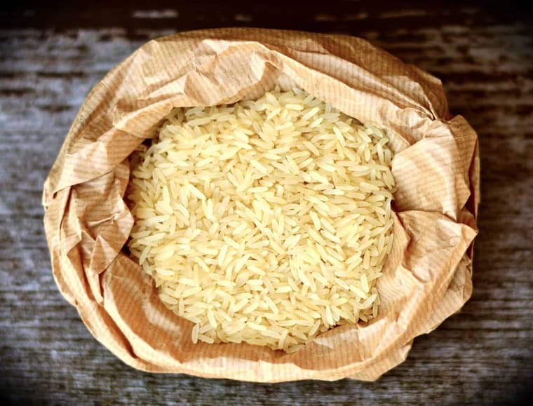 1401 Basmati Rice in a woven basket